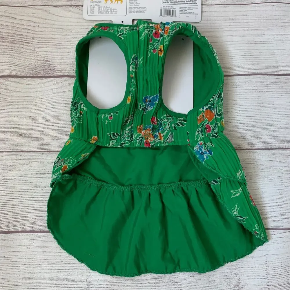 Boots & Barkley Green Floral Pet Dress Cat Dog Size Small Up to 20lbs